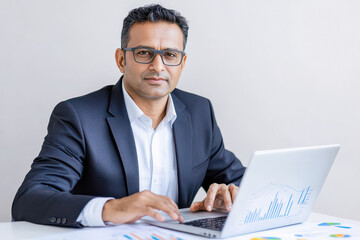 Wall Mural - young indian businessman working on computer at office