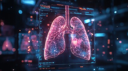 Poster - Digital rendering of lungs on a medical screen.