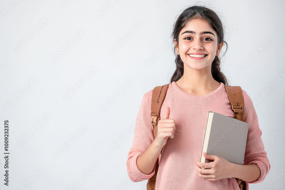 young indian college girl holding notebook on isolated background Stock ...