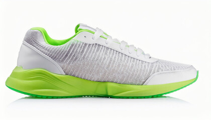 A stylish athletic shoe featuring a white and green design, ideal for sports and casual wear.