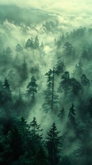 Sticker - Misty Forest Landscape: An Aerial View of Tranquility