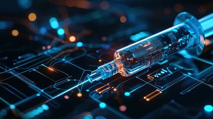 Poster - A close-up of a futuristic syringe on a circuit board.