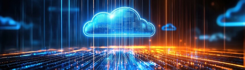 Fototapete - Abstract digital cloud with glowing lines in the background.