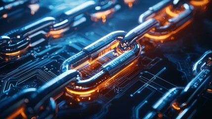 Poster - Close-up of a shiny metal chain on a circuit board.