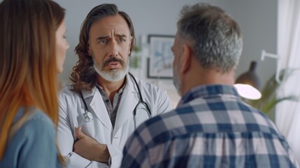 Poster - A doctor is talking to a man and a woman in a room