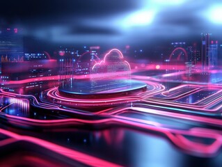 Fototapete - Cloud computing icon on a futuristic circuit board.