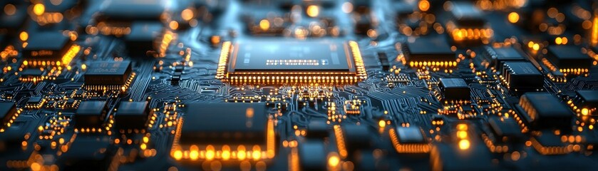 Poster - Close-up of a circuit board with glowing lights.
