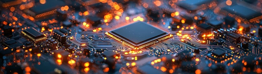Poster - Close-up of a computer circuit board with glowing lights.