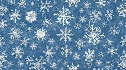 Poster - A seamless pattern features white snowflakes scattered across a light blue backdrop, creating a minimalist and elegant design perfect for winter-themed projects SEAMLESS PATTERN