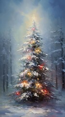 Canvas Print - Christmas tree christmas painting winter.