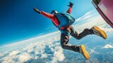 A skydiver leaping out of a plane into the sky, captured mid-air during a freefall, symbolizing adventure, adrenaline, and the thrill of extreme sports, perfect for action and outdoor photography