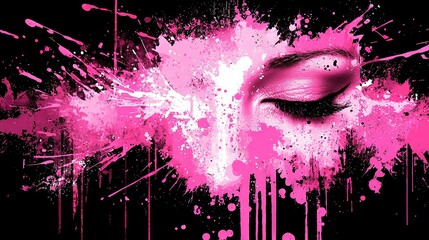 Wall Mural -   Close-up of a woman's eye with pink splatters on face