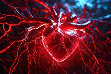 Poster - A glowing red heart surrounded by intricate veins.
