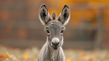 Sticker - Adorable Baby Donkey Portrait in Autumn