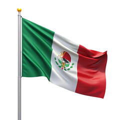 Mexican national flag in simple wave design over a white background symbolizing Mexico's national pride and cultural richness.