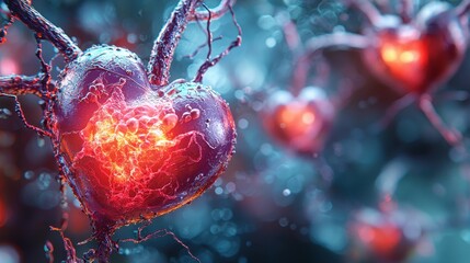 Poster - Close-up of a glowing heart with a vibrant red core.