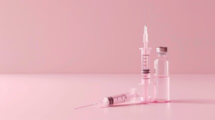 Poster - A syringe and a bottle of medicine are on a pink background