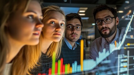 Poster - A group of professionals analyzing data on a digital screen, focused on insights.