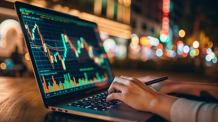 Poster - stock market business data graphs display on laptop screen, data analysis graph 