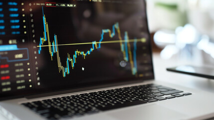 Poster - stock market business data graphs display on laptop screen, data analysis graph 