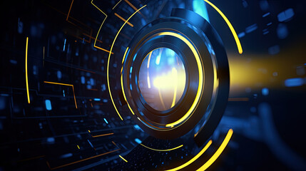 Poster - Technology abstract background with hud styled round interface elements in neon tech light.