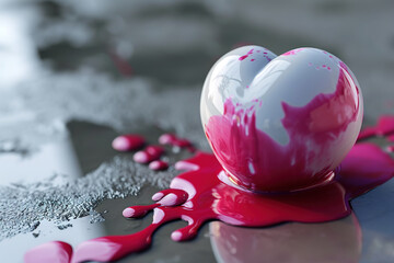 Poster - Sweet pink heart made of paint is melt dripping down. Valentines Day concept of love and romance