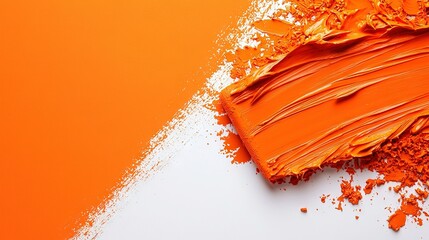 Wall Mural -   A close-up of an orange and white paintbrush with paint on a white and orange wall in the background