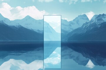 Wall Mural - A serene scene with a mirror-like reflection of mountains on calm water