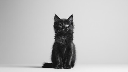 Aufkleber - A black cat sits on a white floor
