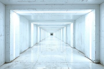 Poster - A long, white hallway with light at the end