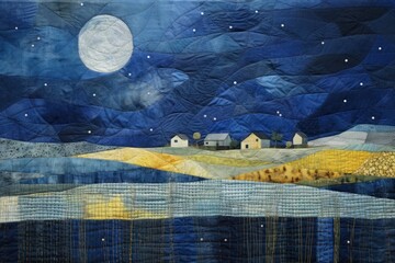 Poster - Starry sky landscape outdoors painting.