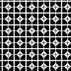 Abstract geometric pattern with crosses, stripes, lines. Seamless vector background. White and black ornament. Modern reticulated graphic design.