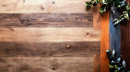 Wall Mural -   A close-up of a wooden plank adorned with a potted plant and a wall clock on its side