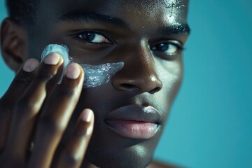 Poster - Close-up of a person's face covered in facial cream, possibly for skincare or cosmetic treatment
