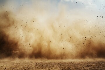 Aufkleber - A dusty cloud hangs low over a dirt field, perfect for images of rural landscapes or environmental issues