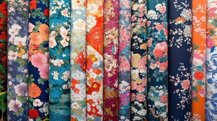 Aufkleber - A collection of vibrant fabrics hangs on a wall, great for showcasing textiles or adding color to a room