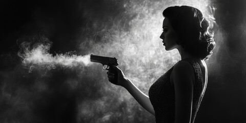 Poster - A woman holds a gun with visible smoke, likely from recent use