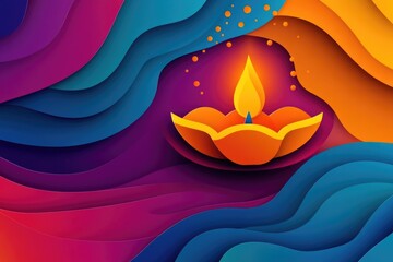 Poster - A vibrant paper cut design featuring a lit candle, perfect for use on packaging, cards or as a decorative accent