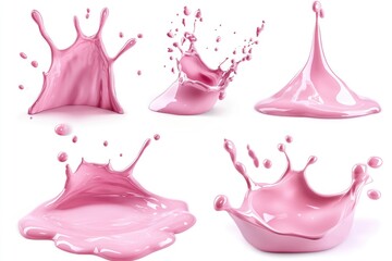 Poster - A collection of four images showing pink liquid splashing and flowing