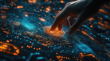 Poster - A person examines the details of a circuit board with their finger