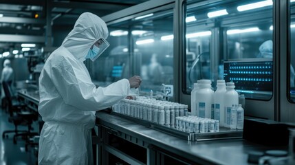 Poster - A scientist in a lab coat working on a machine, great for science and technology concepts