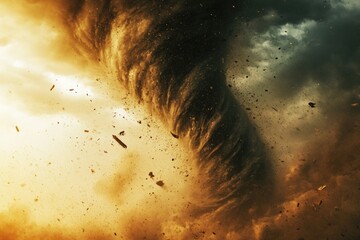 Poster - A massive tornado cloud forming in the sky, with a powerful storm brewing below