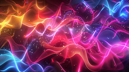 Poster - abstract digital background with colorful glowing mesh, networking data connectivity internet communication technology futuristic cyber tech wallpaper 