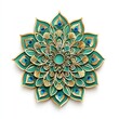 © Withheart - A vibrant, intricately designed mandala with teal and gold tones, showcasing layered petals and decorative elements, embodying beauty and harmony.
