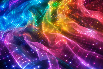 Poster - abstract digital background with colorful glowing mesh, networking data connectivity internet communication technology futuristic cyber tech wallpaper 