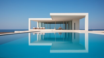 Poster - Minimalist architecture  modern structures with clean lines and serene tones under a clear sky