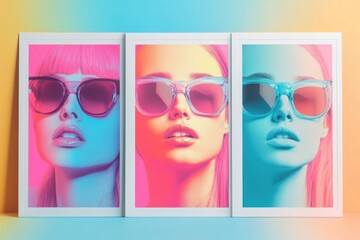 Poster - Three framed photos of a woman wearing sunglasses
