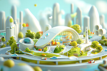 Wall Mural - Tiny futuristic house with cuttingedge architecture, nestled within the futuristic city s towering skyline