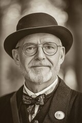 Sticker - A formal man wearing a hat, glasses, and a bow tie