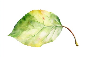 Aufkleber - A single leaf painted in watercolors on a pure white background, great for nature or design uses